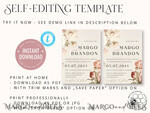 TEMPLETT  
 Hochzeits Einladung Download Boho Rosen Hochzeitskarten Set Vorlage, Sofortiger Download Druckbare Einladungen Heimdruck, Einfache Karten10
