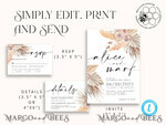 TEMPLETT wedding invitation download Elegant Boho wedding Invitations Set Template, Instant Download Printable Invites Home Printing, Simple Rustic Wedding Invitation Card Set7