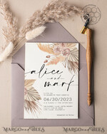 TEMPLETT wedding invitation download Elegant Boho wedding Invitations Set Template, Instant Download Printable Invites Home Printing, Simple Rustic Wedding Invitation Card Set7