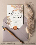 TEMPLETT wedding invitation download Elegant Boho wedding Invitations Set Template, Instant Download Printable Invites Home Printing, Simple Rustic Wedding Invitation Card Set7
