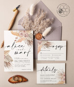 TEMPLETT wedding invitation download Elegant Boho wedding Invitations Set Template, Instant Download Printable Invites Home Printing, Simple Rustic Wedding Invitation Card Set7