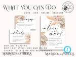 TEMPLETT wedding invitation download Elegant Boho wedding Invitations Set Template, Instant Download Printable Invites Home Printing, Simple Rustic Wedding Invitation Card Set7
