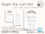 TEMPLETT wedding invitation download Elegant Blush wedding Invitation Template, Instant Download Printable Invites Home Printing, Pink Boho Wedding Invitation Card Set Template7