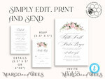 TEMPLETT wedding invitation download Elegant Blush wedding Invitation Template, Instant Download Printable Invites Home Printing, Pink Boho Wedding Invitation Card Set Template7