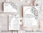 TEMPLETT wedding invitation download Boho Florals white wedding Invitations Set Template, Instant Download Printable Invites Home Printing, Arch Floral Wedding Invitation Card7
