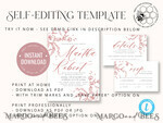 TEMPLETT wedding invitation download Maroon Fall wedding invitation template, Instant download Boho Wedding Invites Autumn Burgundy Invitation Printable Template Simple Fine Art9