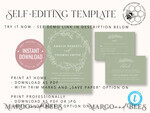 TEMPLETT wedding invitation download Boho Garden wedding Invitations Evite Set Template, Instant Download Printable Invites Home Printing, Sage Green Wedding Invitation Cards9