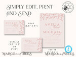 TEMPLETT wedding invitation download Elegant Blush wedding Invitation Template, Instant Download Printable Invites Home Printing, Pink Boho branch Wedding Invitation Card Set 8
