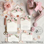 TEMPLETT wedding invitation download Elegant Blush wedding Invitation Template, Instant Download Printable Invites Home Printing, Pink roses Wedding Invitation Card Set Template11