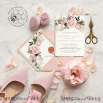 TEMPLETT wedding invitation download Elegant Blush wedding Invitation Template, Instant Download Printable Invites Home Printing, Pink roses Wedding Invitation Card Set Template11