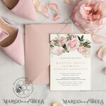 TEMPLETT wedding invitation download Elegant Blush wedding Invitation Template, Instant Download Printable Invites Home Printing, Pink roses Wedding Invitation Card Set Template11