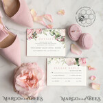 TEMPLETT wedding invitation download Elegant Blush wedding Invitation Template, Instant Download Printable Invites Home Printing, Pink roses Wedding Invitation Card Set Template11