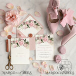 TEMPLETT wedding invitation download Elegant Blush wedding Invitation Template, Instant Download Printable Invites Home Printing, Pink roses Wedding Invitation Card Set Template11