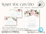 TEMPLETT wedding invitation download Elegant Blush wedding Invitation Template, Instant Download Printable Invites Home Printing, Pink roses Wedding Invitation Card Set Template11