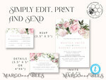 TEMPLETT wedding invitation download Elegant Blush wedding Invitation Template, Instant Download Printable Invites Home Printing, Pink roses Wedding Invitation Card Set Template11