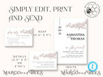 TEMPLETT wedding invitation download Minimalist wedding invitation template Instant download, Printable Invites For Home Printing, Beige wedding invitation Set template8