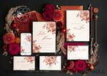 TEMPLETT wedding invitation download Boho Modern wedding Invitations Evite Set Template, Instant Download Printable Invites Home Printing Fall Heart Wedding Invitation Cards WB710
