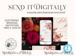 TEMPLETT wedding invitation download Boho Modern wedding Invitations Evite Set Template, Instant Download Printable Invites Home Printing Fall Heart Wedding Invitation Cards WB710