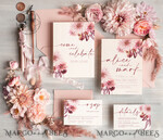 TEMPLETT wedding invitation download Boho fall wedding Invitations Set Template, Instant Download Printable Invites Home Printing, Mauve Blush Pink Autumn Fine Art Invitation Card Set8