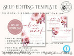 TEMPLETT wedding invitation download Boho Modern wedding Invitations Evite Set Template, Instant Download Printable Invites Home Printing Fall Heart Wedding Invitation Cards WB5, Boho Blush Pink Maroon Burgundy Wedding Invitation Template Instant Download, Fall Mauve Invitation Cards12