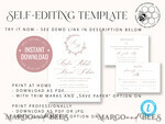 TEMPLETT wedding invitation download Elegant wedding Invitation Template, Simple Instant Download Printable Invites Home Printing, Boho Modern Wedding Invitation Card Set8