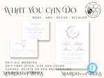 TEMPLETT wedding invitation download Elegant wedding Invitation Template, Simple Instant Download Printable Invites Home Printing, Boho Modern Wedding Invitation Card Set8