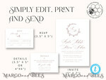 TEMPLETT wedding invitation download Elegant wedding Invitation Template, Simple Instant Download Printable Invites Home Printing, Boho Modern Wedding Invitation Card Set8