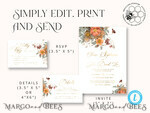 TEMPLETT wedding invitation download Boho fall wedding Invitations Set Template, Instant Download Printable Invites Home Printing, Terracotta Autumn Fine Art Invitation Card Set7