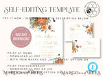 TEMPLETT wedding invitation download Boho fall wedding Invitations Set Template, Instant Download Printable Invites Home Printing, Terracotta Autumn Fine Art Invitation Card Set7