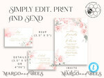 TEMPLETT wedding invitation download Elegant Blush wedding Invitation Template, Instant Download Printable Invites Home Printing, Pink Boho Wedding Invitation Card Set Template8