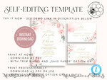 TEMPLETT wedding invitation download Elegant Blush wedding Invitation Template, Instant Download Printable Invites Home Printing, Pink Boho Wedding Invitation Card Set Template8