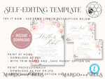 TEMPLETT wedding invitation download Elegant Rustic wedding Invitations Set Template, Instant Download Printable Invites Home Printing, Simple Boho Wedding Invitation Card Set10