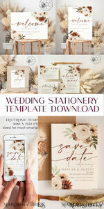 TEMPLETT wedding invitation download Boho Ivory wedding Invitations Set Template, Instant Download Printable Invites Home Printing, Simple Boho Wedding Invitation Card Set25