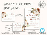 TEMPLETT wedding invitation download Boho Ivory wedding Invitations Set Template, Instant Download Printable Invites Home Printing, Simple Boho Wedding Invitation Card Set25