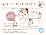 TEMPLETT wedding invitation download Boho Ivory wedding Invitations Set Template, Instant Download Printable Invites Home Printing, Simple Boho Wedding Invitation Card Set25