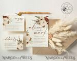 TEMPLETT wedding invitation download Boho Ivory wedding Invitations Set Template, Instant Download Printable Invites Home Printing, Simple Boho Wedding Invitation Card Set25