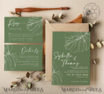 TEMPLETT wedding invitation download Sage Green wedding invitation template, Instant download Greenery Wedding Invites, Monstera Garden Wedding Invitations Set Printable6
