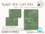 TEMPLETT wedding invitation download Sage Green wedding invitation template, Instant download Greenery Wedding Invites, Monstera Garden Wedding Invitations Set Printable6