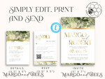 TEMPLETT wedding invitation download Green wedding Invitations Set Template, Instant Download Printable Invites Home Printing, Gold Glamour Botanical Wedding Invitation Cards6