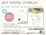 TEMPLETT wedding invitation download Green wedding Invitations Set Template, Instant Download Printable Invites Home Printing, Gold Glamour Botanical Wedding Invitation Cards6