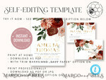 TEMPLETT wedding invitation download Boho fall wedding Invitations Set Terracotta Maroon Burgundy Template, Instant Fall Download Printable Invites Home Printing, Terracotta Autumn Wedding Invitation Card Set9