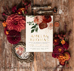 TEMPLETT wedding invitation download Boho fall wedding Invitations Set Terracotta Maroon Burgundy Template, Instant Fall Download Printable Invites Home Printing, Terracotta Autumn Wedding Invitation Card Set9