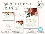 TEMPLETT wedding invitation download Boho fall wedding Invitations Set Terracotta Maroon Burgundy Template, Instant Fall Download Printable Invites Home Printing, Terracotta Autumn Wedding Invitation Card Set9