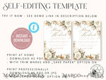 TEMPLETT  
 Hochzeits Einladung Download Boho Herbstblumen Hochzeitskarten Set Vorlage, Sofortdownload Druckbare Einladungen für den Heimdruck, Einfache Karten beige10