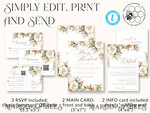 TEMPLETT  
 Hochzeits Einladung Download Boho Herbstblumen Hochzeitskarten Set Vorlage, Sofortdownload Druckbare Einladungen für den Heimdruck, Einfache Karten beige10
