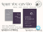 TEMPLETT wedding invitation download Moon wedding invitation template, Instant download Tarot Invites, Moon and Stars Purple Invitation Printable Templates, Self Editabe Wedding Invitation Suite8