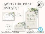 TEMPLETT wedding invitation download Boho Arch wedding Invitations Evite Set Template, Instant Download Printable Invites Home Printing, Sage Green Garden Invitation Set WBoho1510