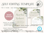 TEMPLETT wedding invitation download Boho Arch wedding Invitations Evite Set Template, Instant Download Printable Invites Home Printing, Sage Green Garden Invitation Set WBoho1510