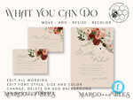 TEMPLETT wedding invitation download Modern Rustic wedding Invitations Set Template, Instant Download Printable Invites Home Printing, Simple Boho Wedding Invitation Card Set9