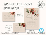 TEMPLETT wedding invitation download Modern Rustic wedding Invitations Set Template, Instant Download Printable Invites Home Printing, Simple Boho Wedding Invitation Card Set9